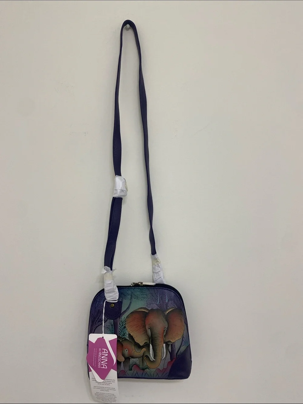 Anna by Anuschka Hand-Painted Elephant Family Leather Organizer/Shoulder Bag